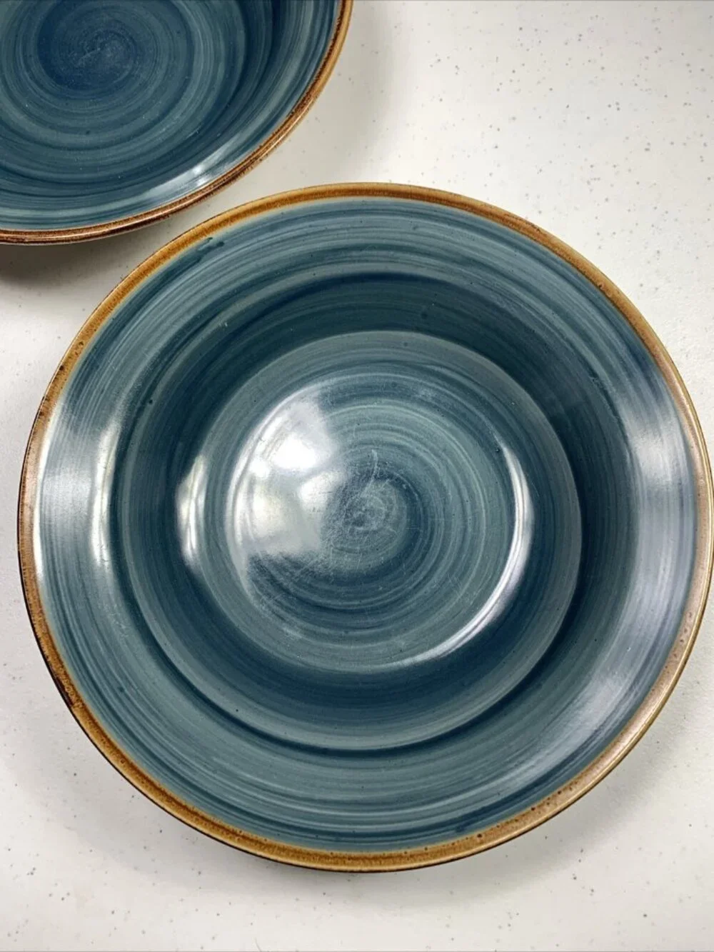 Pacific by Thomson Pottery Large Rim Soup Bowl Set of 2 - Blue Swirl- Dishwasher